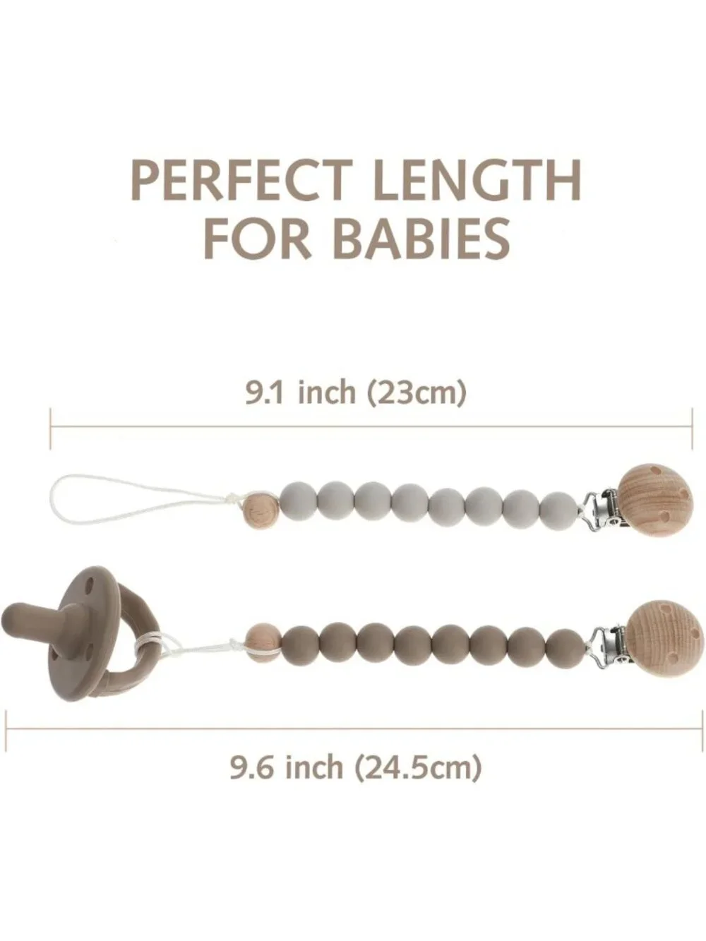 Silicone Baby Pacifier Clips - 2 Pack Binky Holders (Sand & Light Grey)